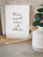 Trätavla A5, Älskar dig till månen, vit/svart text