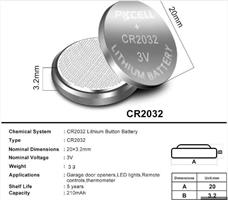 Nøkkelbatteri Litium CR2032