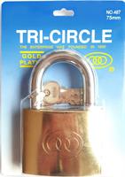 Hänglås stål, 75 mm, Tri-Circle, guldf. SB-pack
