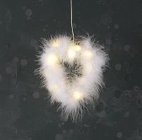 Hjärta, vit fluff, hänge, LED