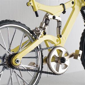 Mountainbike gul, rörliga funktioner, metall