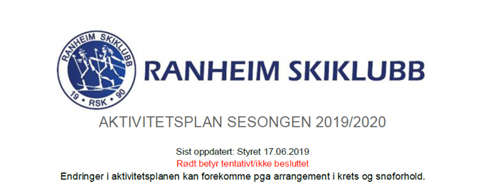 Aktivitetsplan sesongen 2019/2020