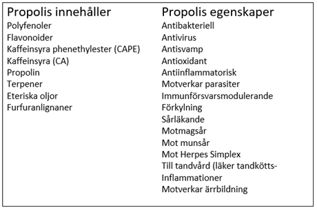 Propolig egenskaper och innehåll