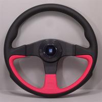 Nardi Challenge, Red Leather, Black Spokes, Black Stitching, 45 mm Dish, Ø35 cm