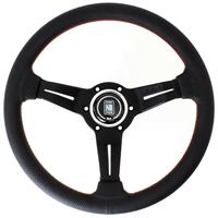 Nardi Deep Corn, Black Perforated Leather, Black Spokes, Red Stitching, 50 mm Dish, Ø33 cm