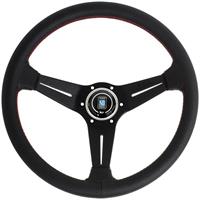 Nardi Deep Corn, Black Perforated Leather, Black Spokes, Red Stitching, 75 mm Dish, Ø35 cm