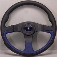 Nardi Challenge, Blue Leather, Black Spokes, Black Stitching, 45 mm Dish, Ø35 cm