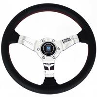 Nardi Deep Corn, Black Perforated Leather, Chrome Spokes, Red Stitching, 50 mm Dish, Ø33 cm