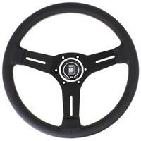 Nardi Competition, Black Perforated Leather, Black Spokes, Grey Stitching, 40 mm Dish, Ø33 cm
