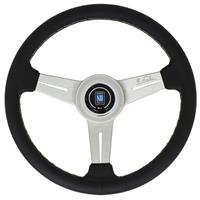 Nardi Classic ND33, Black Leather, Satin Spokes, Grey Stitching, 40 mm Dish