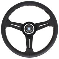 Nardi Classic ND33, Black Leather, Black Spokes, Grey Stitching, 40 mm Dish