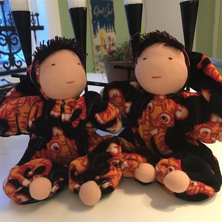 NOT FOR SALE! Two twin waldorf dolls mid-size. The fabric for these twin dolls I found at Kamleont Design