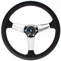 Nardi Deep Corn, Black Perforated Leather, Chrome Spokes, Red Stitching, 75 mm Dish, Ø35 cm