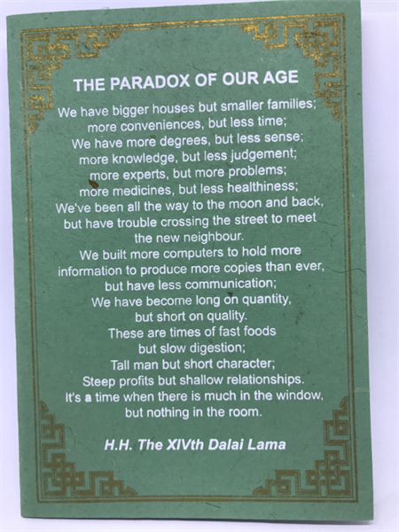 The paradox of our age, Dalai Lama