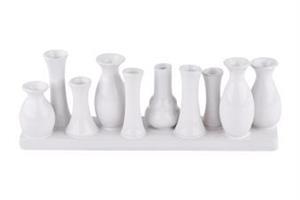 10 mini vaser på rad i vitt 