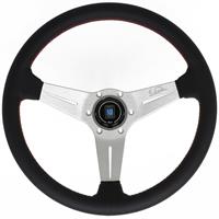 Nardi Deep Corn, Black Perforated Leather, Satin Spokes, Red Stitching, 75 mm Dish, Ø35 cm