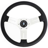 Nardi Competition, Black Perforated Leather, Satin Spokes, Grey Stitching, 40 mm Dish, Ø33 cm