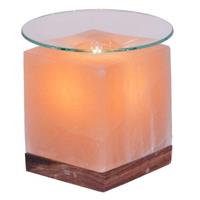 Saltkristall Aroma lampa KUB med träplatta 14 cm