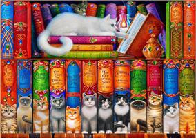 Puslespill Cat Bookshelf Katter, 1000 brikker