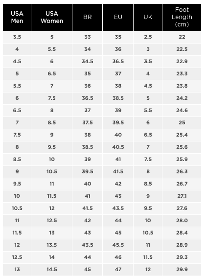 cariuma size chart