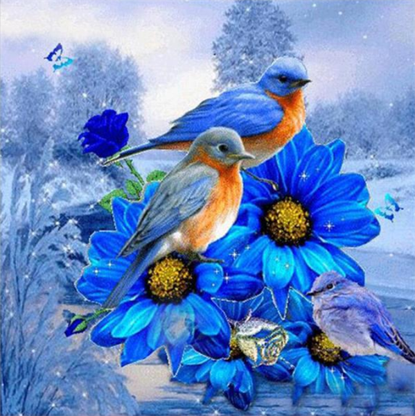 Diamond Painting, Fugler i blå blomst 25*25cm (6886) DPR
