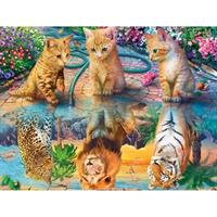 Diamond Painting, 3 katter med speilbilde løve 50*40cm FPR