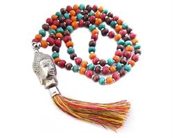 Halsband - Buddha träpärlor rainbow (6 pack)