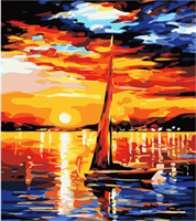 NB! SE BESKRIVELSE - Mal etter nummer, Seilbåt i solnedgang 40*50cm (YC2219)