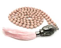 Halsband - Buddha träpärlor rosa (6 pack)