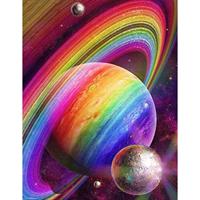 Diamond Painting, Fargerik planet 50*70cm GLITTER