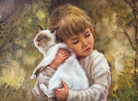 Puslespill Little girls cat and love, 1000 brikker