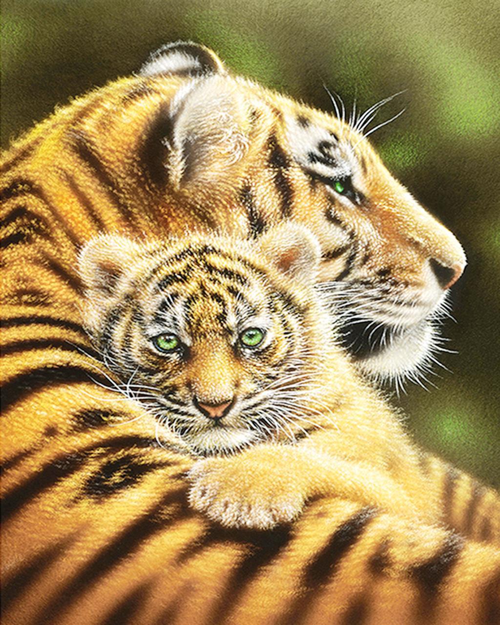 Diamond Painting, Tiger m/barn 40*50cm (H1438) FPK
