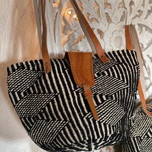 Sisal Väska med Läder Kenya bl. mönster (2 pack)