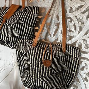 Sisal Väska med Läder Kenya bl. mönster (2 pack)