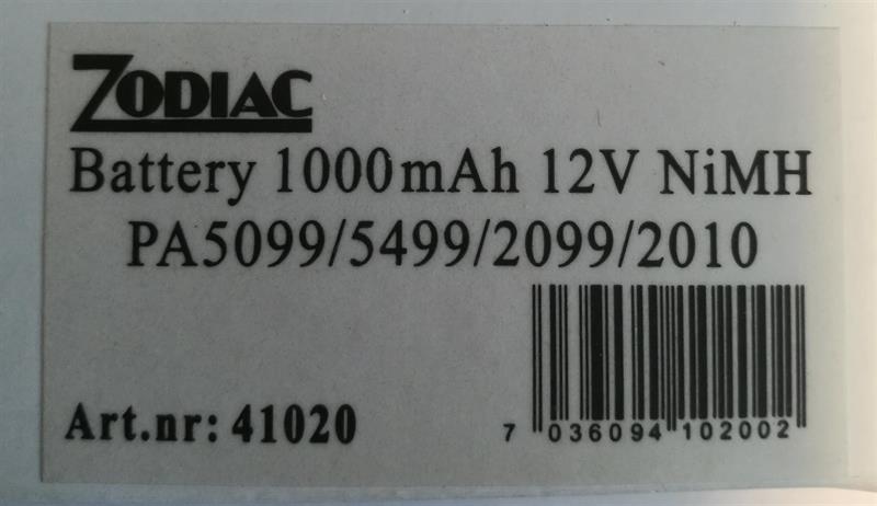 Zodiac batteri til PA5099/5499/2099/2010