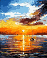 Mal eller nummer, Båt i solnedgang m/ramme 40*50cm