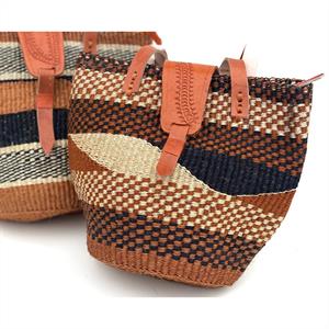 Sisal Väska med Läder Kenya bl. mönster (3 pack)