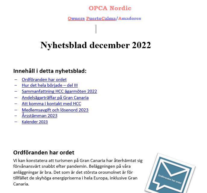 OPCA Nordics nyhetsblad december utgåvan