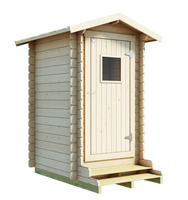 Wooden 1-part toilet building with flat floor, unpainted, no roof felt, in parts