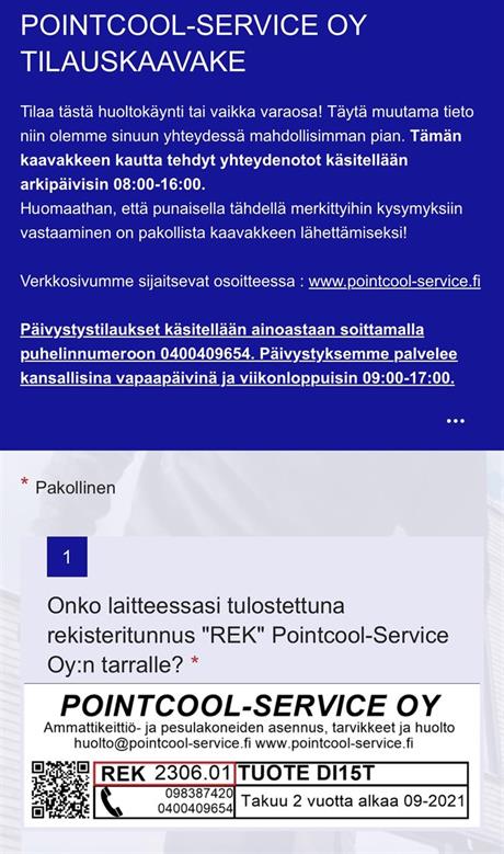 Pointcool-Service Oy tilauskaavake